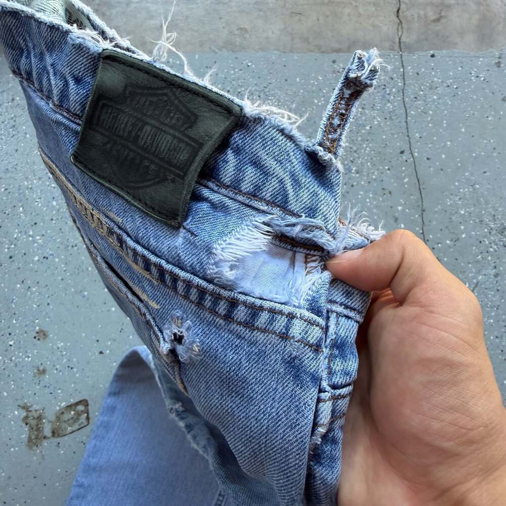 Vintage Harley-Davidson Distressed Faded Blue Denim Jeans - Picture 5 of 8